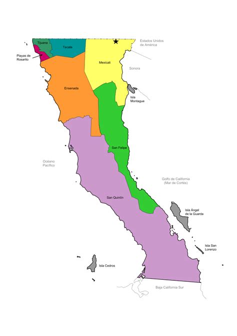 baja california mapa con nombres