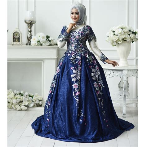 Baju Pengantin Warna Biru 25 Contoh Model Baju Pengantin Muslim Warna