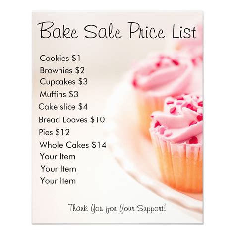 bake sale prices for fundraiser