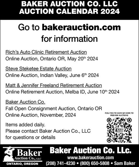 Baker Auction Schedule