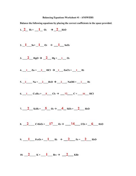 balancing act equations worksheet answers