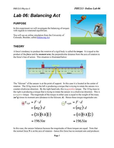 balancing act worksheet answers physics