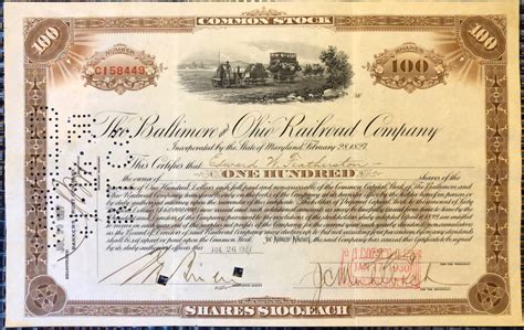baltimore and ohio railroad stock certificate