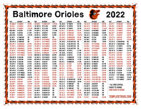 Baltimore Orioles Printable Schedule For 2023 Season