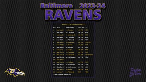 baltimore ravens schedule 2023 regular season