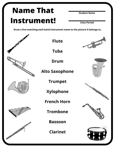 Band Instruments Worksheet