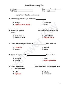 Band Saw Safety Test Answer Key