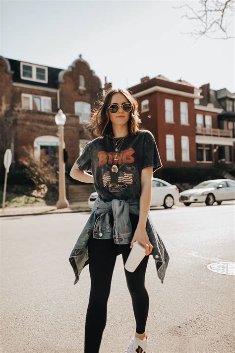 Styling a Band TShirt With Distressed Jeans and Aviators Jeans