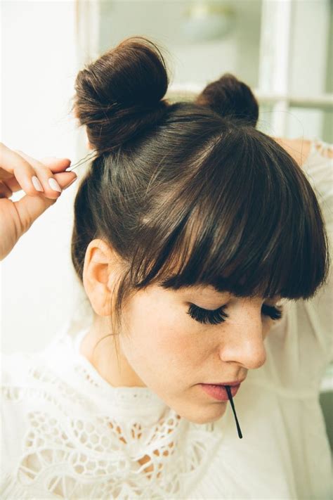 Modern simple low bun updo with bangs Low bun wedding hair, Short