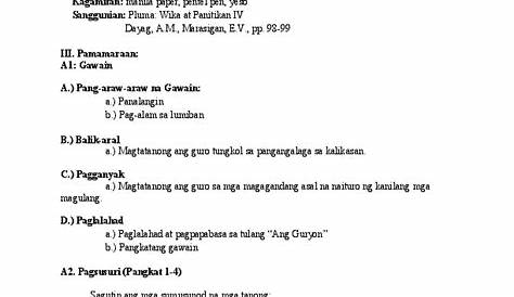 Banghay Aralin SA Filipino 3 Elemento NG Kwento - BANGHAY ARALIN SA