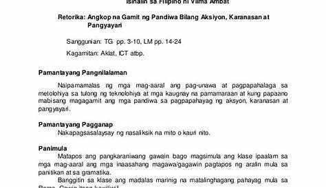 Banghay Aralin SA Filipino 3 Elemento NG Kwento - BANGHAY ARALIN SA