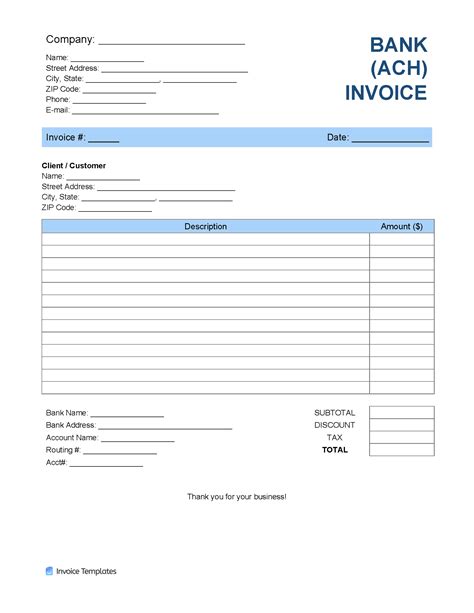 Bank Details Invoice Template