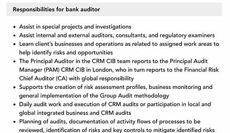 Bank Auditor Job Description | Velvet Jobs