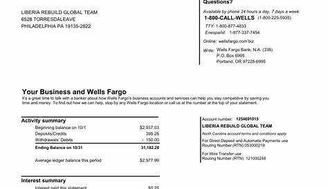 Wells Fargo Bank Statement Template