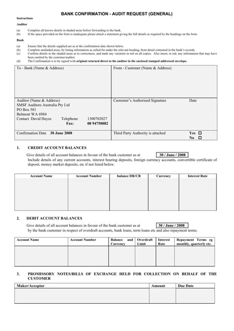 Bank Confirmation Audit Request General Template