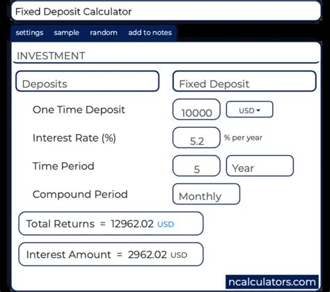 bank fixed deposit calculator