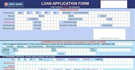 bank loan application form hdfc