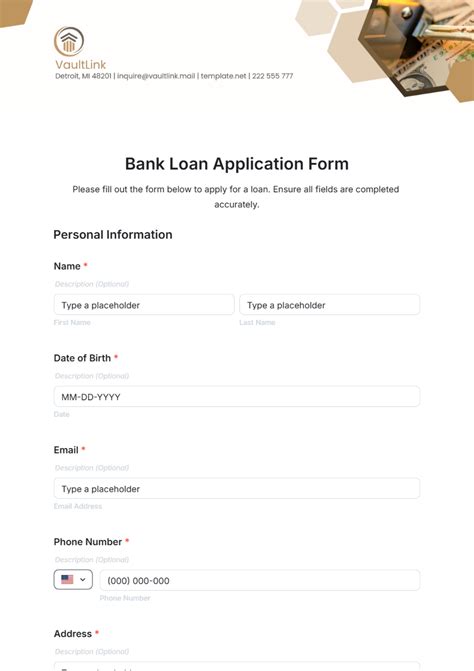 bank loan application form template