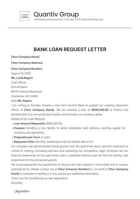 Bank Loan Request Template