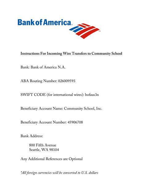 bank of america incoming wiring instructions