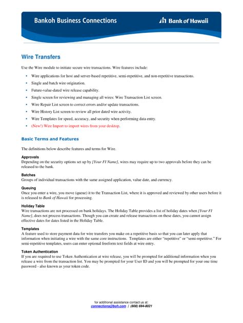 bank of hawaii wire transfer information