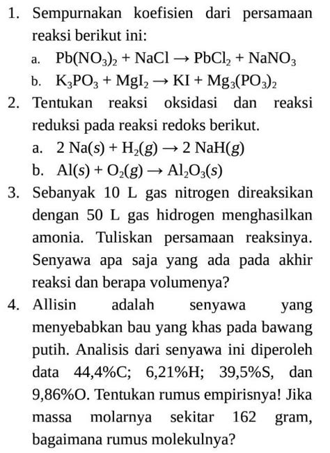 Bank Soal Kimia Kelas 10 Semester 2