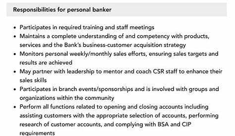 Personal Banker Job Description for Resume Innovative Personal Banker