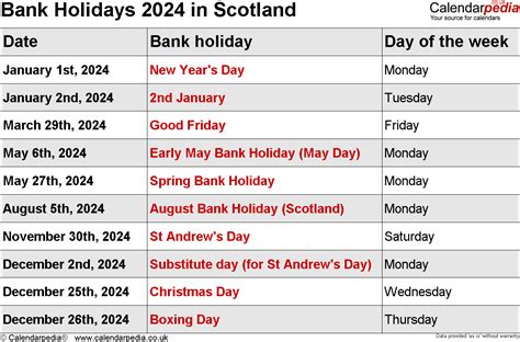 banks holiday schedule 2024