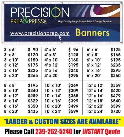 banner printing price list