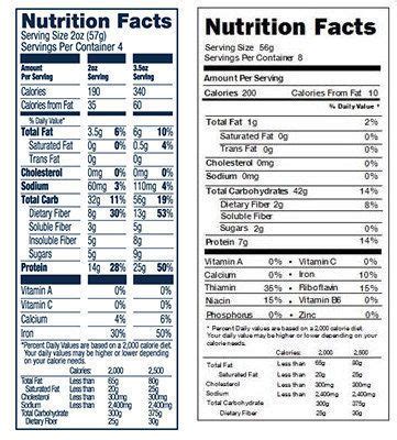banza pasta nutrition label