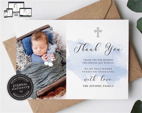 25 Thank You Notes Unisex Baptism Christening Photo Card Rustic Pink