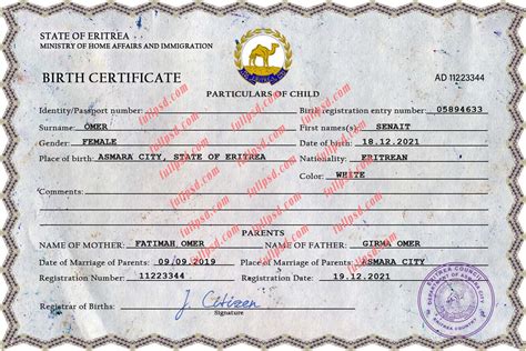 Baptism Certificate Eritrea
