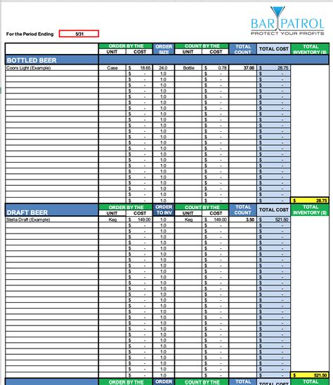 liquor inventory spreadsheet download Spreadsheets