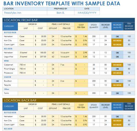 Bar Liquor Inventory Spreadsheet Sosfuer Spreadsheet for Bar