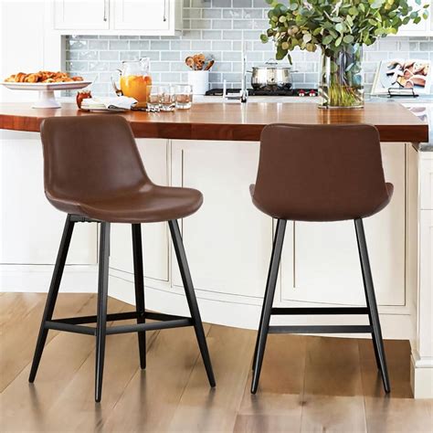 Bar Stools Dark Brown Leather