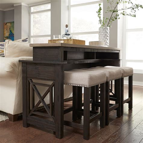 Bar table behind sofa