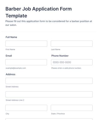 barber job application form template
