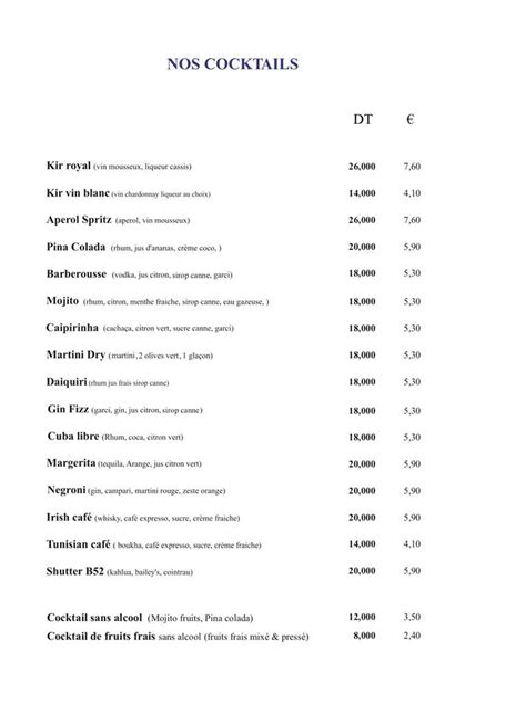 barberousse hammamet menu