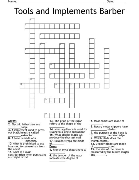 Tools and Implements Barber Crossword WordMint