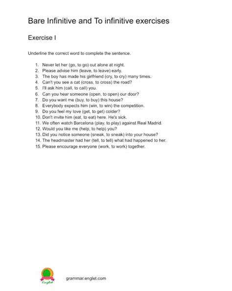 bare infinitive examples sentences with answers