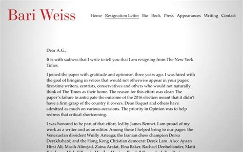 bari weiss letter to nyt