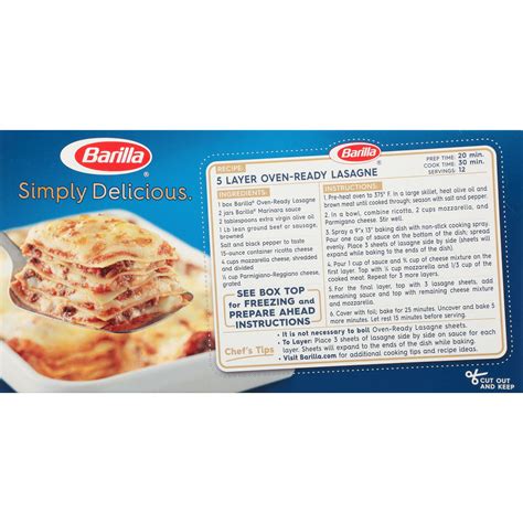barilla no boil lasagna recipe on back of box