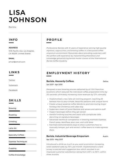 Barista Resume Sample, Job Description, Skills, Tips & More