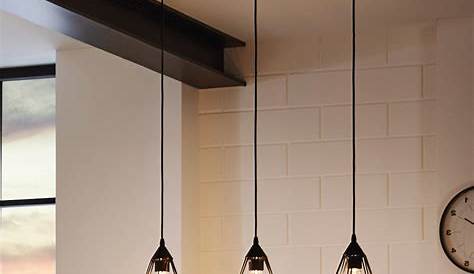 Barre Suspension Luminaire Cuisine TOWNSHEND Noir 6 Lumières Bois L100cm