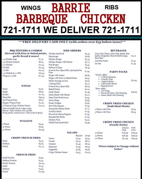 barrie barbeque chicken menu