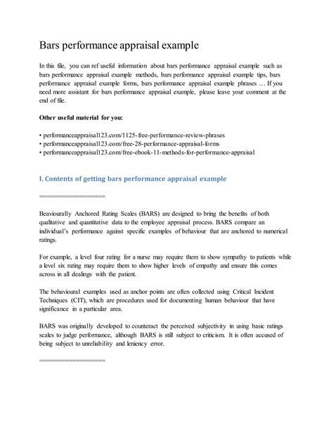Bars Appraisal Example