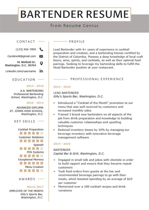 Excellent Ways to Make Great Bartender Resume Template
