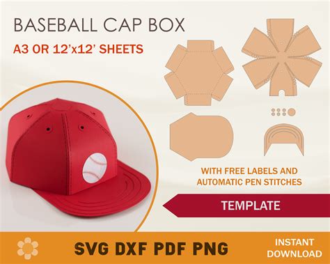 Baseball Cap Box svg Baseball cap template printable favor Etsy