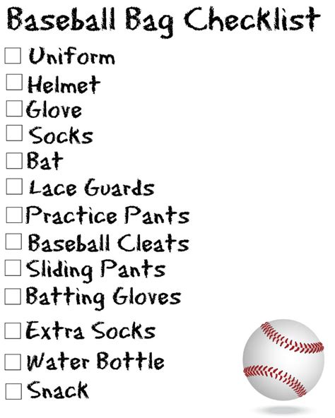 Baseball Bag Checklist