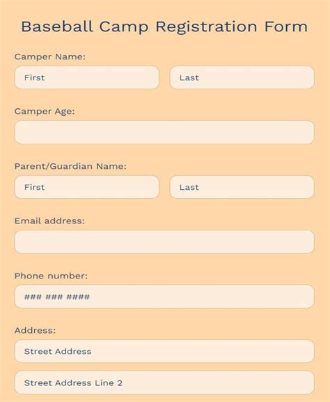 baseball camp registration form template